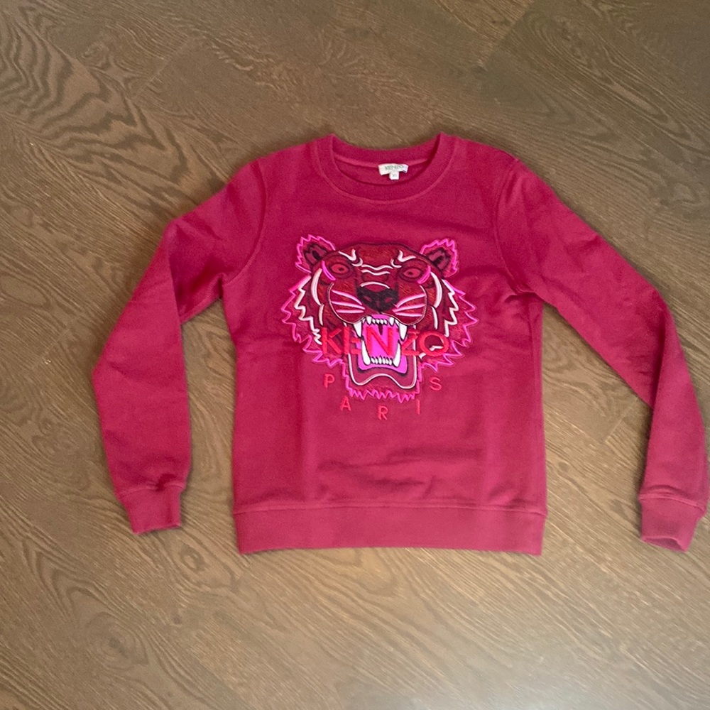 KENZO PARIS - burgundy embroidered tiger sweatshirt - sz womens XS
